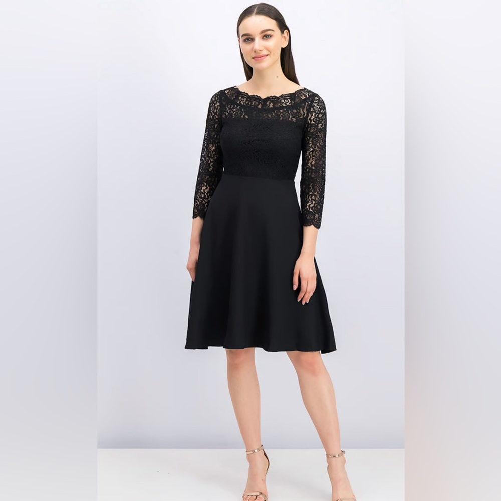 KARL LAGERFELD LACE FIT & FLARE MIDI BLACK COCKTAIL LONG SLEEVE DRESS SIZE 6